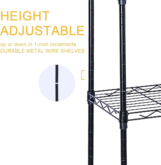 HealSmart Heavy Duty 6-Tier Shelving Units Adjustable, Wire Shelf with 1000 lbs Capacity (250 per Shelf), 77cm D x 36.5cm W x 21.5cm H, Black, 6 Levels, Storage Shelf with Wheels & Leveling Feet