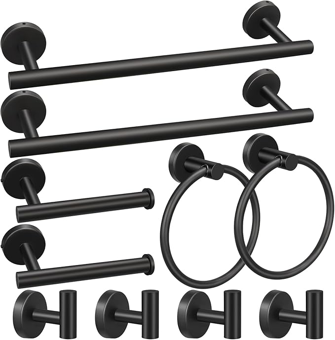 10pcs Bathroom Hardware Set, Including 16" Hand Towel Bars, Toilet Paper Holders, Towel Rings, Robe Towel Hooks