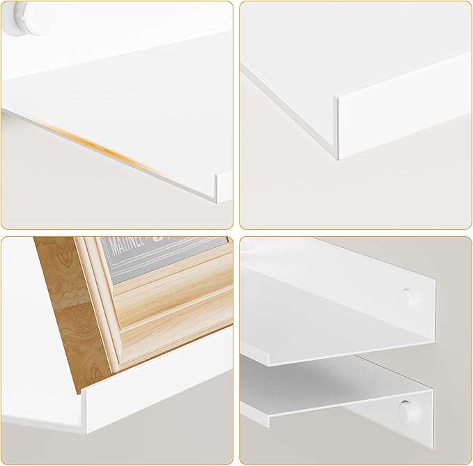Wisfame Small Floating Shelves for Wall, Metal Adhesive Wall Shelf 2 Pack, Modern Display Shelf for Living Room, Bedroom, Bathroom Decor (White, 8 Inch)