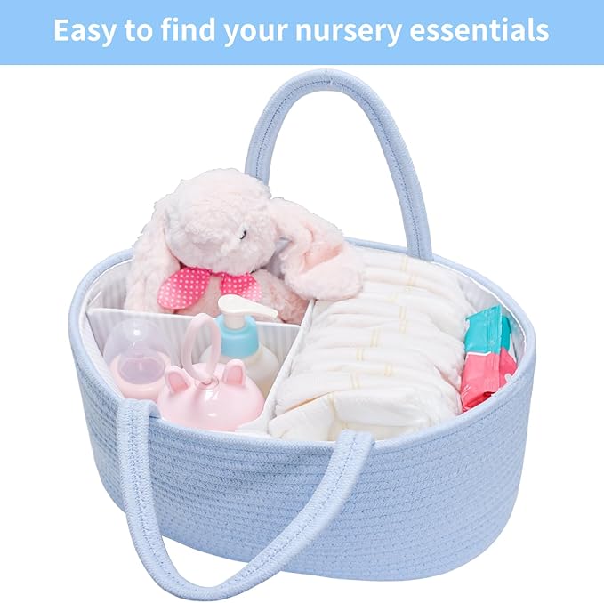 ABenkle Diaper Caddy Organizer, Boho Rustic Cotton Rope Nursery Baby Basket, Changing Table Organizer for Baby Diaper Storage and Baby Shower