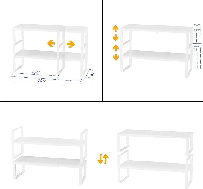 Jojocross Expandable,Stackable Spice Rack,Seasoning Organizer and Storage,Spices Jar Racks for Cabinet,Countertop, Metal Pantry, Cupboard,Laundry Storages,Heavy Duty(1 PACK/MEDIUM/WHITE)