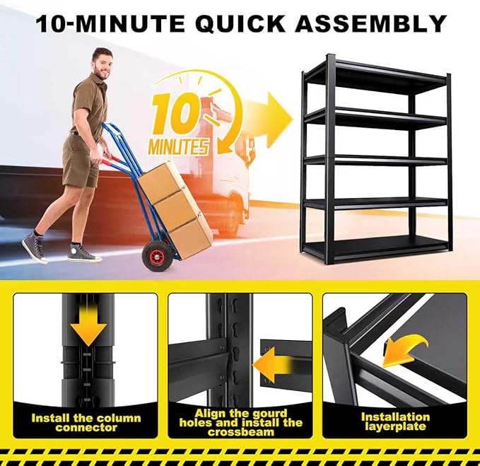 Set of 6 71"H Garage Shelving-2050LBS 5 Tier Storage Shelves,Adjustable Heavy Duty Metal Shelving Unit and Storage Large Rack,Utility Steel Shelf For Shop Warehouse Industrial Pantry 71"x35"x16"