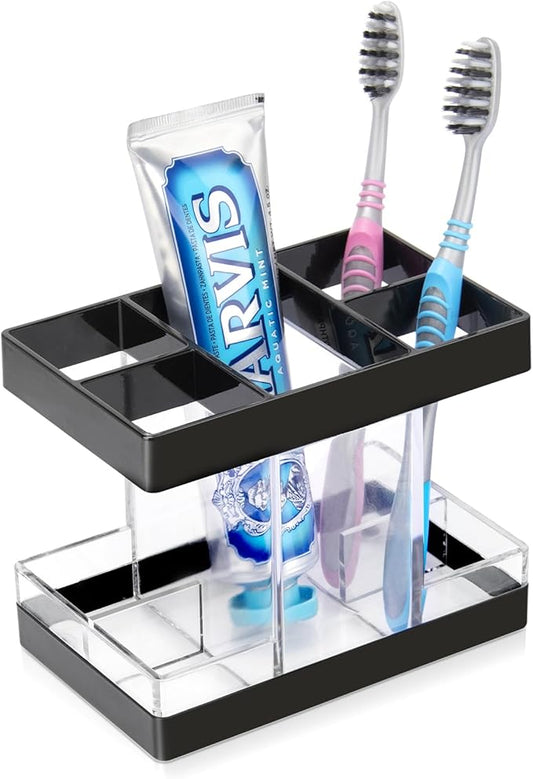 Toothbrush Holders for Bathrooms Countertop Organizer - Electric Toothbrush Holder Set, 5 Slots Toothbrush and Toothpaste Holder, Makeup Brush Storage Caddy for Family Kids (Black)