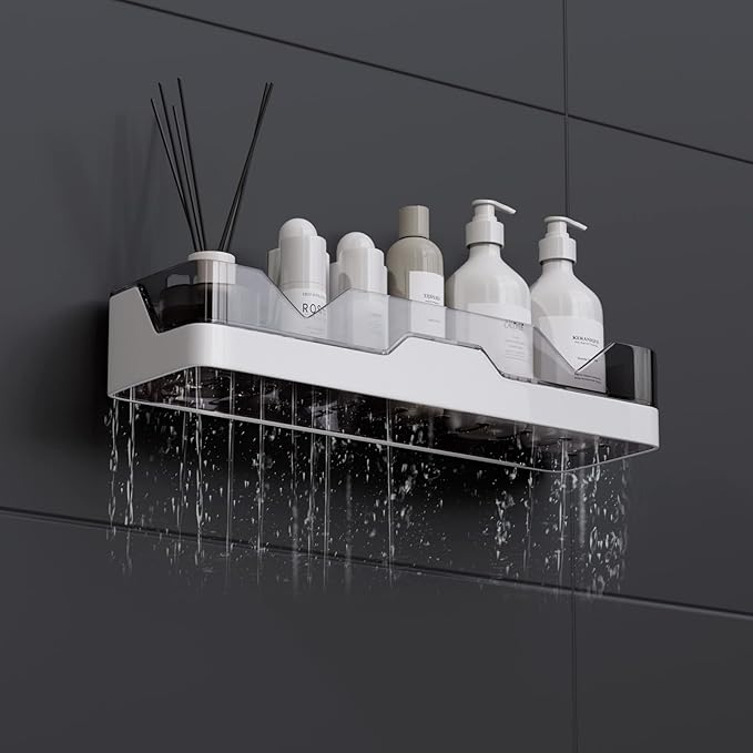 2-Pack Adhesive Shower Caddy, Shower Shelves with Hooks, No Drilling Shower Racks for inside shower & Kitchen Storage