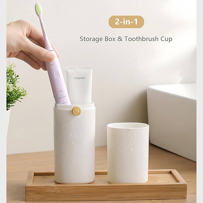 Toothbrush Travel Case, Portable Tooth Brush Holder with Secure Lock, Toothpaste Cover Container with Mouthwash Cup, Compact Oral Clean Tools Organizer,Vent Holes for Drainage, Great for Family Trips
