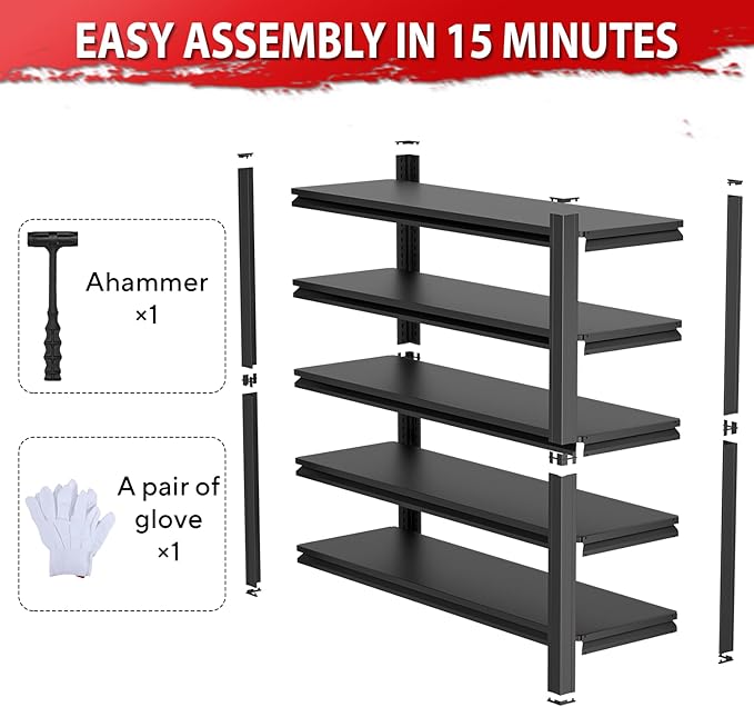 5-Tier Metal Garage Shelving Unit | Adjustable Garage Shelving, Store Shelving, 2,500-Pound Capacity, 72 x 35.92 x 16 Inches, Easy to Assemble, Ideal for Garage and Basement Storage(72H*35.92W*16D)