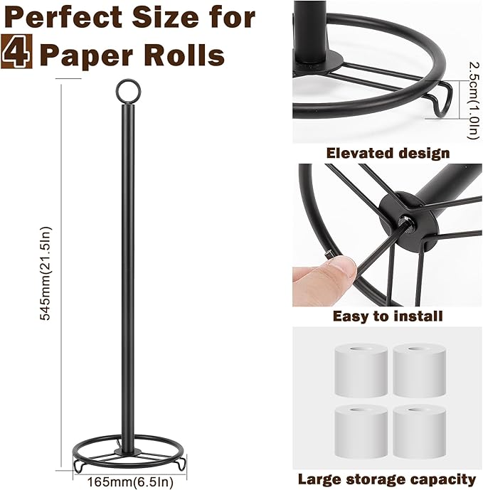 Bath Toilet Paper Holder, Metal Toilet Tissue Roll Organizer Storage, Tissue Paper Holder Stand for Bathroom/Kitchen Countertop, 21" H (Matte Black)