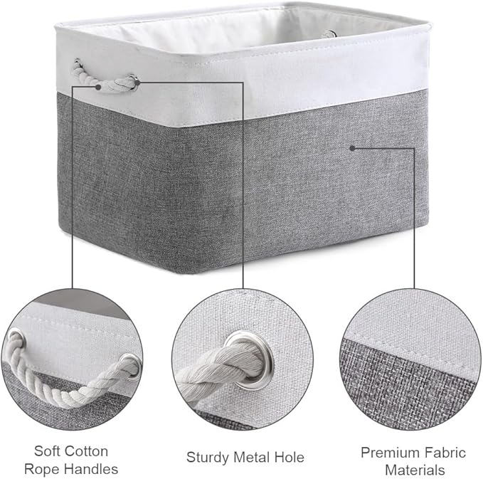 TheWarmHome Organization and Storage Basket for Organizing - 3 Pack 16x12x12 inch Cube Storage Bin Fabric Storage Cubes for Organizer Cloth Gift Toy Closet (White & Grey)