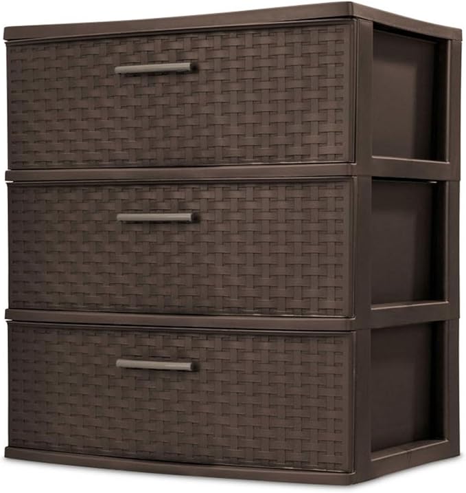 Sterilite 2-Pack 3-Drawer Wide Weave Tower, Storage Closet Organizer, Brown - Plastic Drawers and Containers for Bedroom, Cabinet, Clothes, Dresser, and Kitchen Pantry Organization