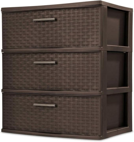 Sterilite 2-Pack 3-Drawer Wide Weave Tower, Storage Closet Organizer, Brown - Plastic Drawers and Containers for Bedroom, Cabinet, Clothes, Dresser, and Kitchen Pantry Organization