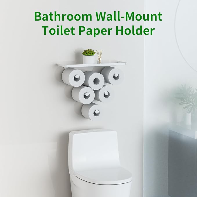 Toilet Paper Holder Rack, Funny Wall Mount Toilet Paper Storage for Extra 12 Rolls, Metal Wall Art Sculpture Bathroom Decor Tissue Holder Shelf (White)