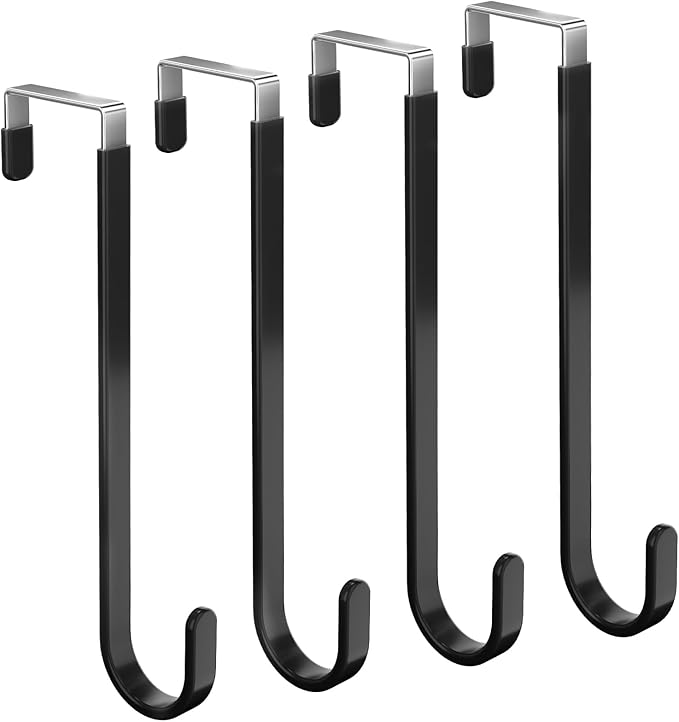 4 Pack Door Hooks for Hanging Clothes & Towels, Heavy Duty Over The Door Organizer Rack for Purses, Hats, Fits Most Standard Interior Doors (Up to 1.4")