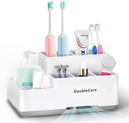 Toothbrush Holder with Anti-Slip, Bathroom Organizer Countertop Detachable for Easy Cleaning, Multifunctional Storage, Bathroom Caddy for Toothpaste, Shaver,Great for Home, Vanity Organizer, Office