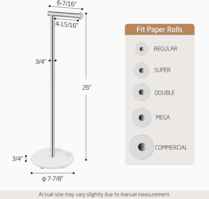 KES Extra High Toilet Paper Holder Freestanding 26", Toilet Paper Holder Stand with Natural Marble Base, Floor Free Standing Toilet Paper Holders 18/8 Stainless Steel Polished Finished, BPH284S66