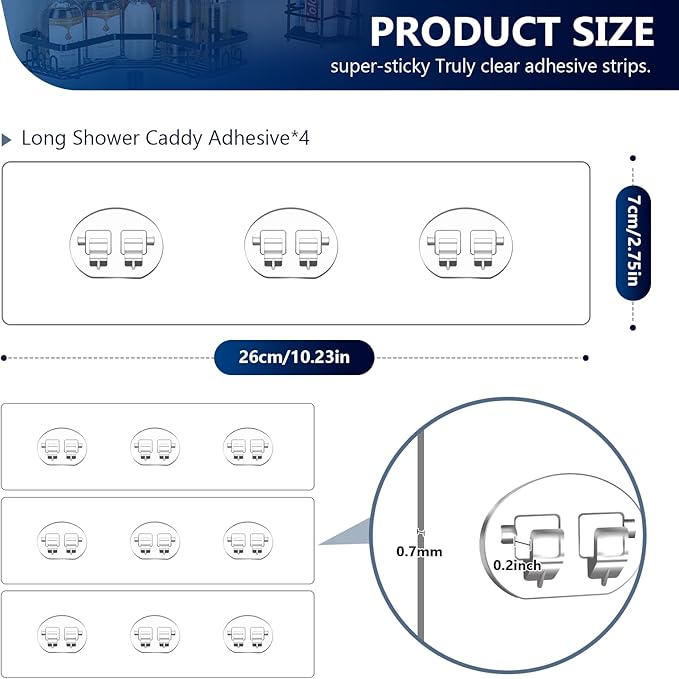4 Pack Shower Shelf Adhesive Replacement, No Drilling Transparent Adhesive Hooks Stickers, Strong Wall Hook Strip for Shower Caddy Basket and Bathroom Shelf, Kitchen Racks (3 Hooks)