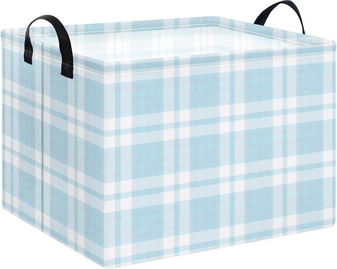 NTAOHAMPER Rectangular Storage Basket with Handles, Laundry Hamper, Room Decor, Gift Basket, Book Box (Blue Plaid)