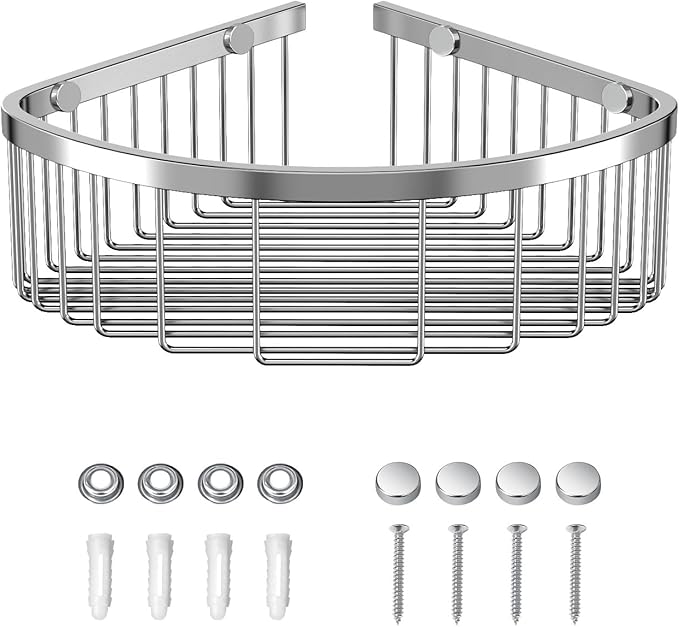 Shower Basket Stainless Shower Corner Shelf, 304 Caddy Stainless Steel Rustproof, Organizer Wall Mounted Basket(Includes Screws)