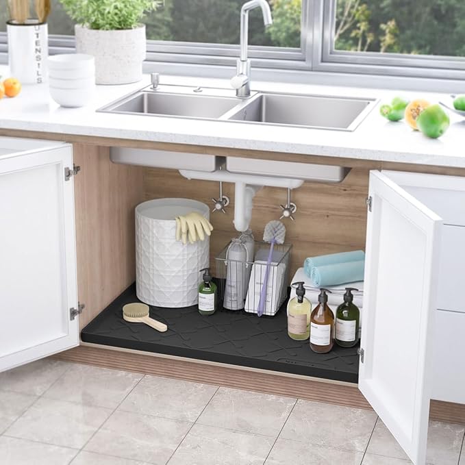 SIKADEER Under Sink Mat Waterproof 34" x 19", Silicone Mat Kitchen Drawer Shelf and Cabinet Liner, Sink Protector for Kitchen Organizers and Storage, Boot Tray Pet Food Mats