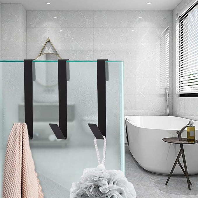 Extended Shower Door Hooks, 4 Pack Heavy Duty Stainless Steel No Drill Over Door Towel Hooks for Frameless Glass Shower Door, Bathroom Organizer (7 Inch)