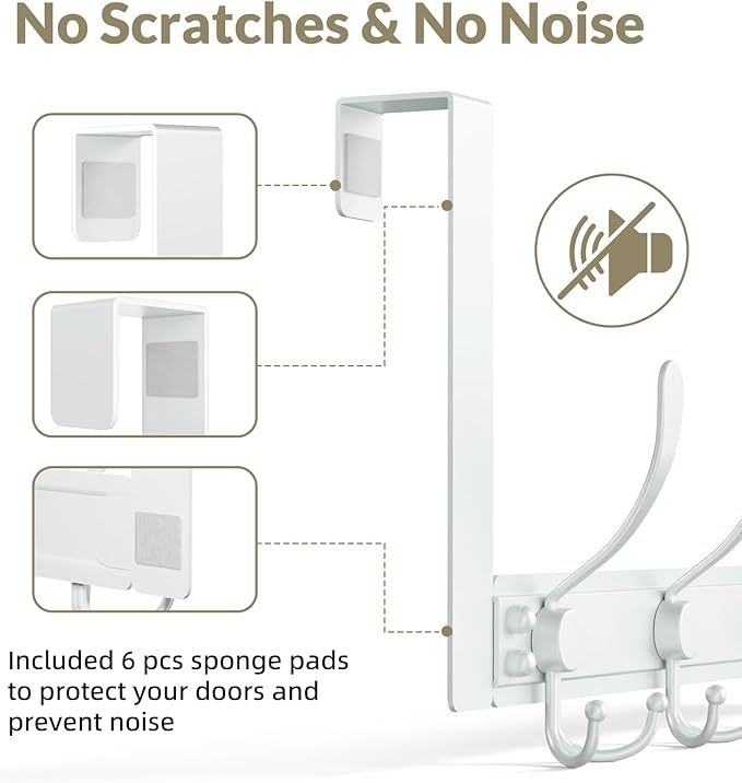 Heavy Duty Over The Door Hooks Rustproof - 25lb Over The Door Towel Rack for Bathroom, Over The Door Hanger, Door Towel Hanger, Over The Door Towel Hook, Coat Rack (2Pack, White)
