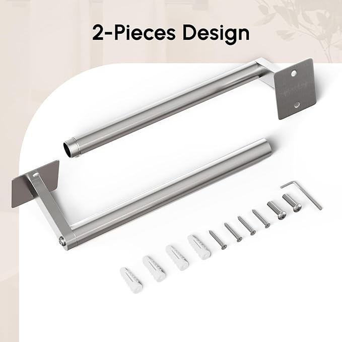 USHOWER Brushed Nickel Towel Bar, 18 Inch Towel Racks for Bathroom Wall Mounted, Heavy Duty Stainless Steel Towel Holder, Easy Installation (Total Length 20 Inch) (Pack of 2)