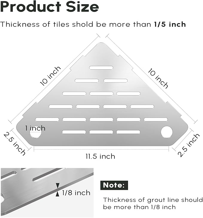 Corner Shelves 10 Inch, Rustproof 316 Stainless Steel, No Drilling Slot Design, Satin Brushed, Pentagonal Floating Bathroom Shelf for Tiled Wall, Corner Shower Caddy Organizer Rack