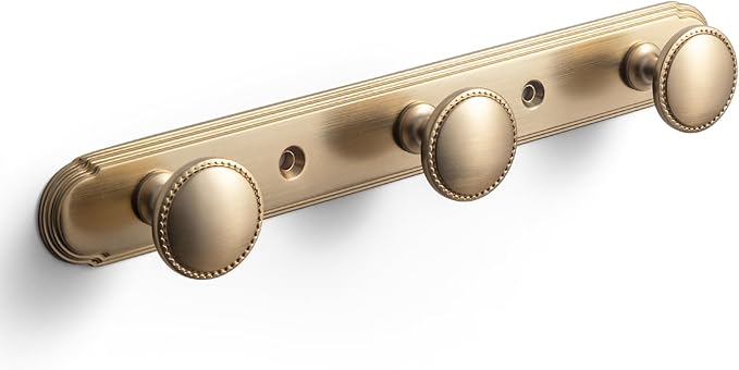 Goo-Ki Champagne Bronze Coat Rack Wall Mount with Orbit Rim Backplate, Modern Heavy Duty Zinc Alloy Coat Hooks, Soft Gold Hat and Towel Hanger Rail for Entryway, Bathroom and Mudroom (3 Hooks)