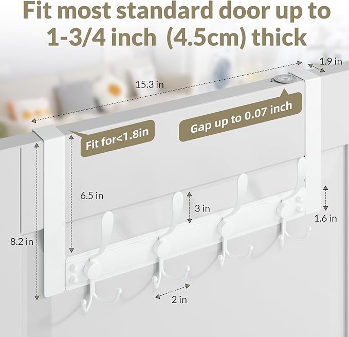 Heavy Duty Over The Door Hooks Rustproof - 25lb Over The Door Towel Rack for Bathroom, Over The Door Hanger, Door Towel Hanger, Over The Door Towel Hook, Coat Rack (2Pack, White)