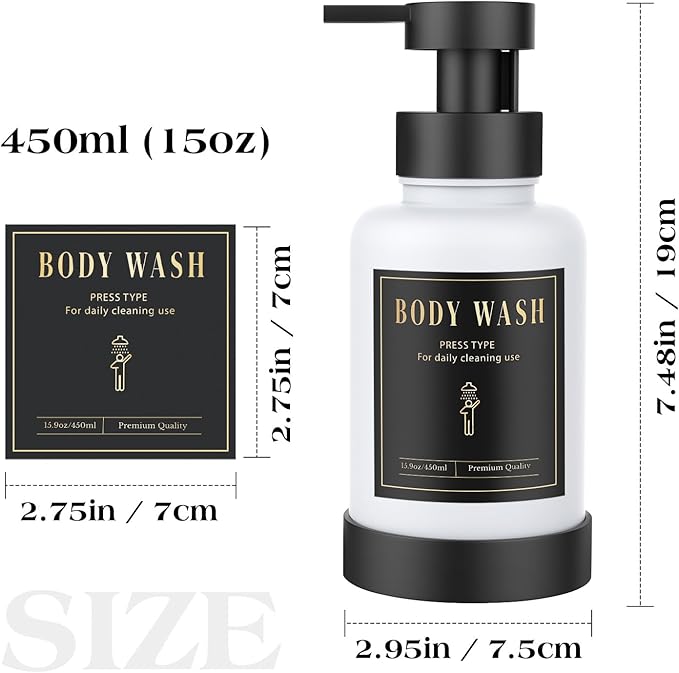 Luxspire Foaming Soap Dispenser, Glass Foam Pump Soap Dispenser, Non-Slip Hand Soap Bottle with 5 Waterproof Labels, 15 Oz Refillable Liquid Soap Bottle for Bathroom & Kitchen, White, 1 Pack