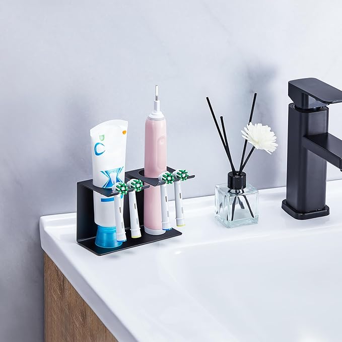 Toothbrush Head Holders, Electric Tooth Brush Head Holder, Wall Mounted Toothpaste Holder for Bathrooms Shower, Adhesive Tooth Brushing Holder Razor Holder Organizer Storage (Black)