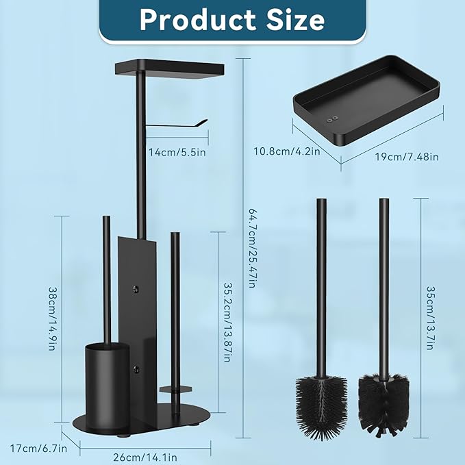 Toilet Paper Holder Free Standing - Toilet Paper Stand with Shelf, Bathroom Tissue Holder Stand, Floor Toilet Paper Roll Holder Stand with Storage, Black