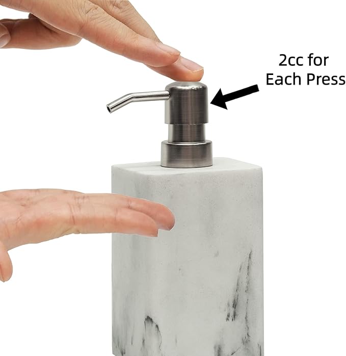 2Pcs/Set Resin Marble Style Soap Dispenser Sets -15oz Luxury Bathroom & Kitchen Dispenser with No-Leak Pump, Refillable for Soap/Lotion, Dish Hand Wash Shower Lotion Shampoo (White)