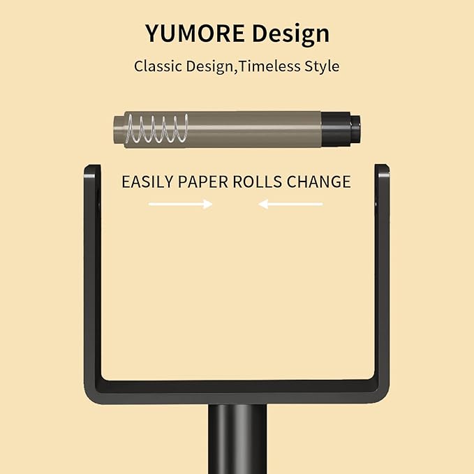 YUMORE Toilet Paper Holder Stand up with Storage, Bathroom Weighted Base Floor Toilet Paper Roll Holder Free Standing for 3 Rolls, Matte Black Bath Stainless Steel Extra Tissue Holder