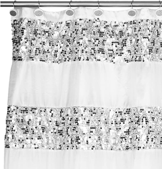 Zahari Home Sinatra Bathroom Shower Curtain Set - 13pc Classic White Shower Curtain & Hooks - Unique Design