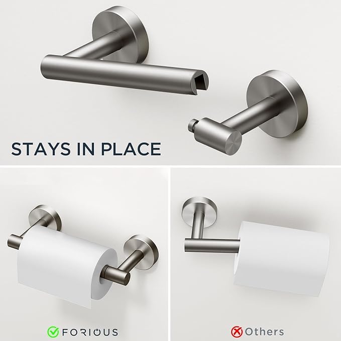 FORIOUS Bathroom Hardware Accessories Set, SUS304 Stainless Steel Towel Bar Set, Modern Towel Racks Holder for Bathroom, Toilet Paper Holder Wall Mounted 4 Pieces(30" Bar, Brushed Nickel)