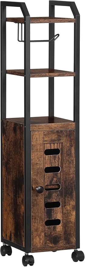 Hzuaneri Bathroom Storage Cabinet - Toilet Paper Storage Cabinet, Small Toilet Paper Holder with 4 Wheels, Bathroom Organizer with Adjustable Shelf, for Small Spaces, Rustic Brown BC04601X
