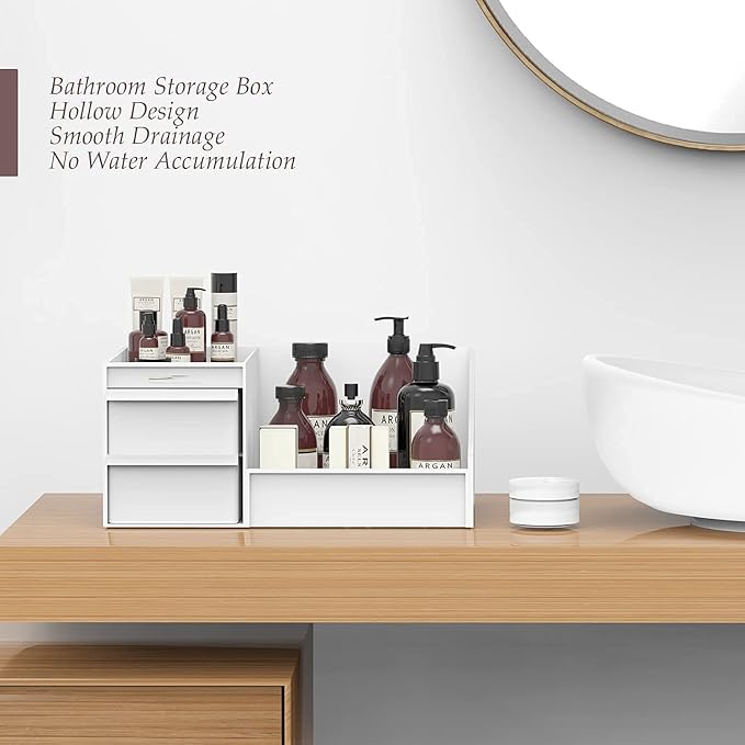 Makeup Desk Cosmetic Storage Box Organizer with Drawers for Dressing Table, Vanity Countertop, Bathroom Counter, Elegant Vanity Holder for Brushes, Eyeshadow, Lotions, Lipstick and Nail Polish