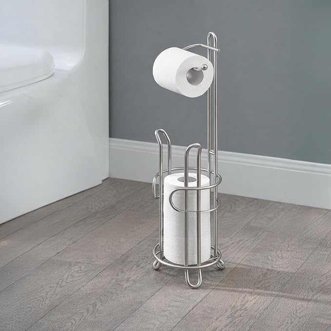 SunnyPoint Bathroom Toilet Tissue Paper Roll Storage Holder Stand with Reserve, The Reserve Area Has Enough Space to Store Mega Rolls (SN)
