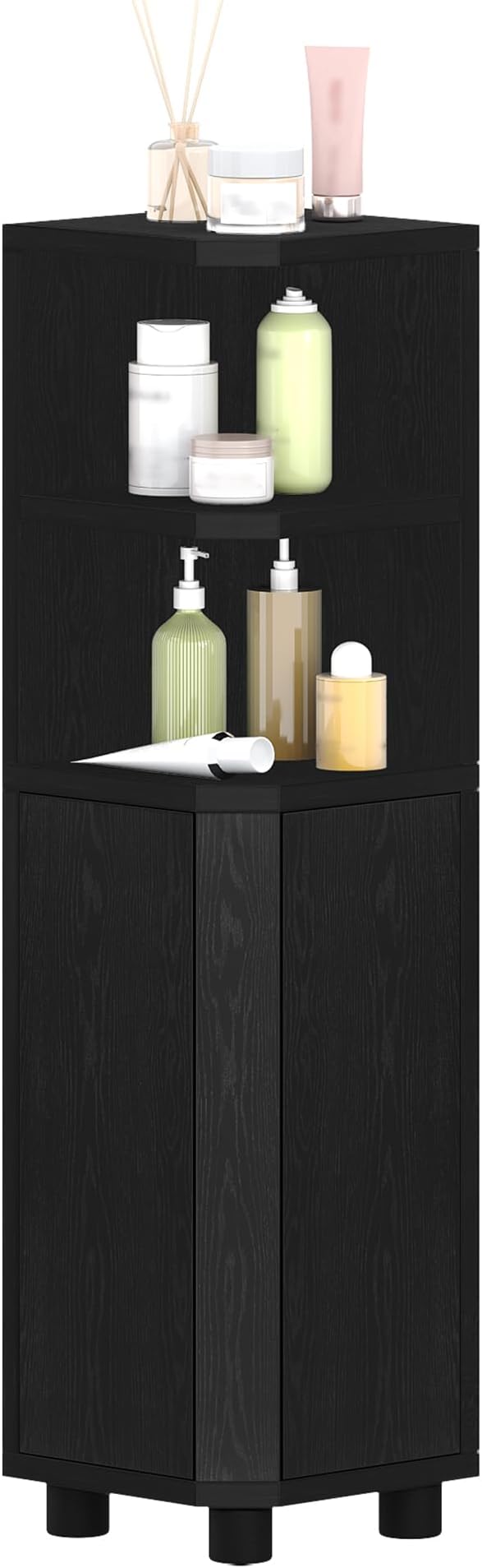 Hzuaneri Corner Cabinet, Small Bathroom Corner Cabinet with Doors, Narrow Storage Cabinets with Adjustable Shelves, Bathroom Organizers and Storage for Small Space, Black BC20004X