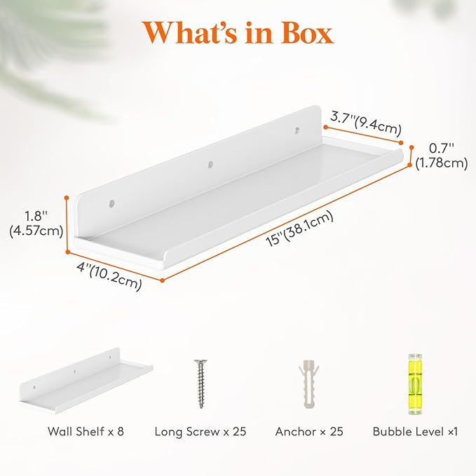 Lifewit Floating Shelves for Bathroom, Acrylic Wall Organizer for Perfume, Makeup, Figures, Nail Polish, Photo, Book, 14" Decor Display Rack for Nursery, Living Room, Bedroom, Kitchen, White, 8 Pack