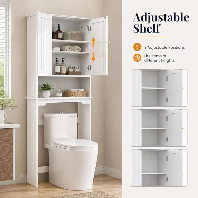 Simple Deluxe Over The Toilet Storage Cabinet, Bathroom Shelf Over Toilet, Bathroom Storage Cabinet Organizer, White