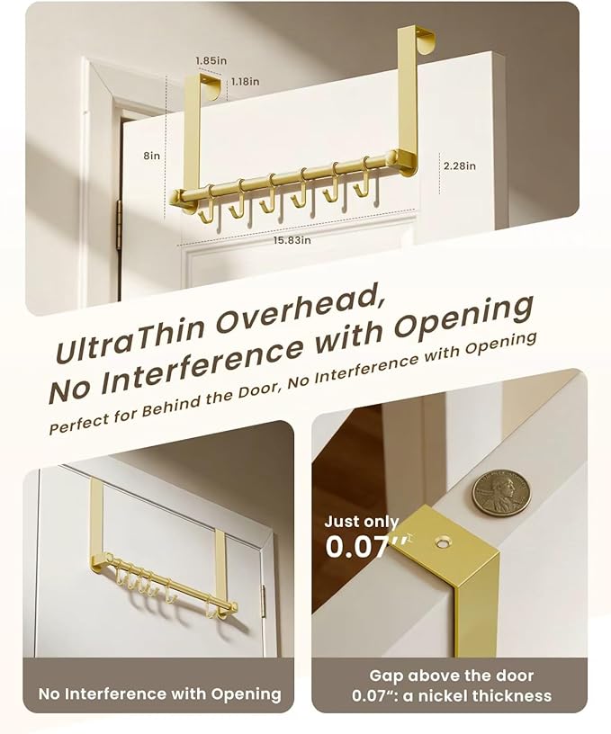 BOF Heavy Duty Over The Door Hooks, Moving 6 Door Hooks for Hanging, Over the Door Hanger Organizer for Bathroom