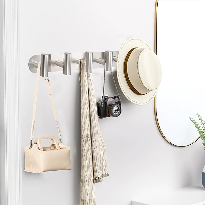 Coat Hook Rack, Wall Mounted Coat Rack with 12 Hooks, Heavy Duty Towel Hook Rack Wall Hooks for Hanging Coat, Stainless Steel Coat Hanger for Bathroom Entryway Mudroom(Brushed Nickel)