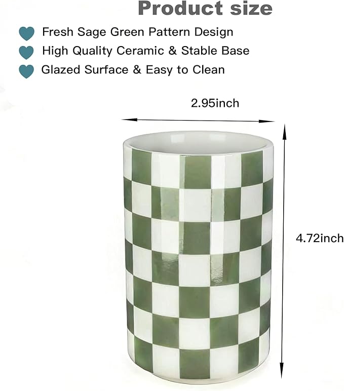Tooth Brush Holder for Bathroom, Green Toothbrush Holders for Bathrooms, Modern Cute Ceramic Toothbrush Caddy, Toothbrushes and Toothpaste Cup for Bath Room Countertop Storage,Sage Green Decor