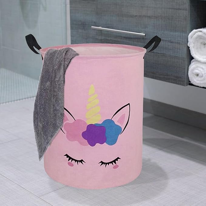 Kids Laundry Hamper Storage Basket Laundry Organizer Hamper Storage Bins Clothes Box Nursery Hamper Gift Basket with Handles (Unicorn)