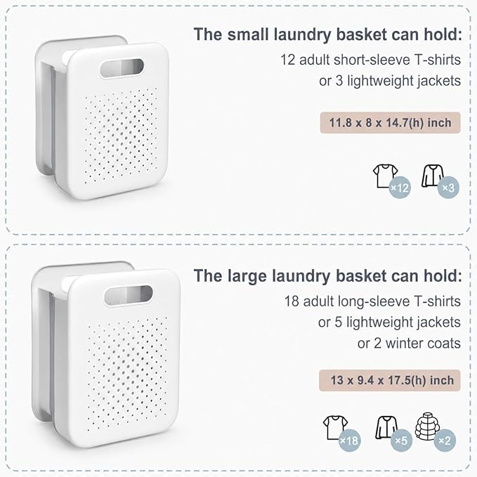 Goderewild Collapsible Laundry Basket, Space-Saving Wall-Mounted Hamper, Detachable Hanging Organizer for Home, Dorms, RVs, Measures 11.8" x 8" x 14.7" In (White)