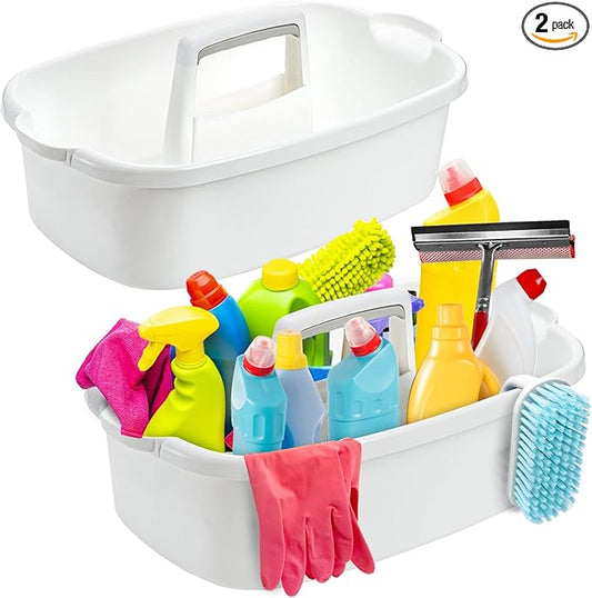 TOPZEA 2 Pack Cleaning Supplies Caddy, Large Plastic Cleaning Supply Organizer Bucket with Handle Portable Housekeeping Shower Tote Caddy Under Sink Tool Storage Baskets for Dorm, Bathroom, Household