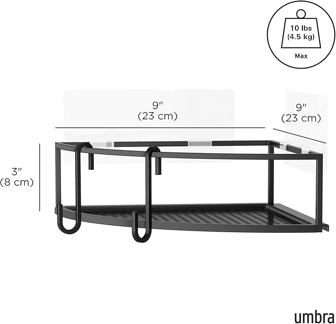 Umbra Cubiko Shower Corner Shelf, Metal Floating Shelves with Adhesive Mounting Strips, 2-Pack, Black