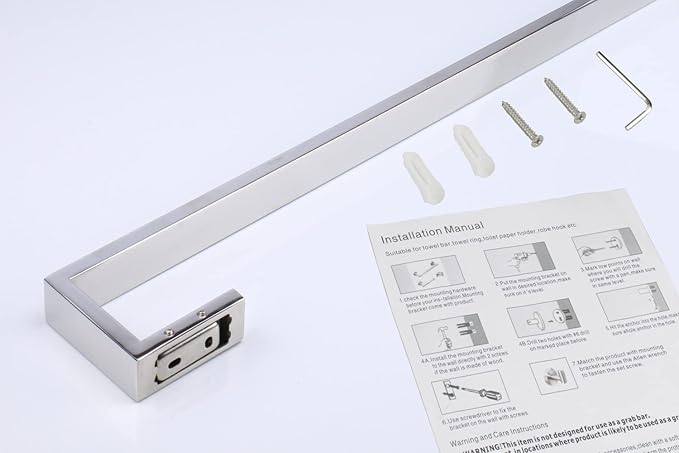 TocTen Bath Towel Rack - Square Base Thicken SUS304 Stainless Steel Towel Bar for Bathroom, Bathroom Bar Accessories Towel Rod Heavy Duty Wall Mounted Towel Holder (Polish Chrome, 24 Inch)