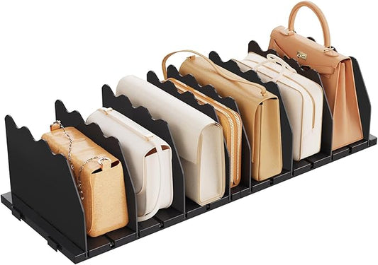 SPACEKEEPER Shelf Divider for Closet, Adjustable Purse Organizers Handbag Separators Storage Organizer Bookshelf Separator Dividers in Bedroom Office Kitchen Bathroom, Black